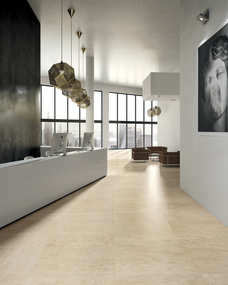 Pavimento in grès effetto pietra beige per ufficio di design moderno, collezione Living Stones Blustyle
