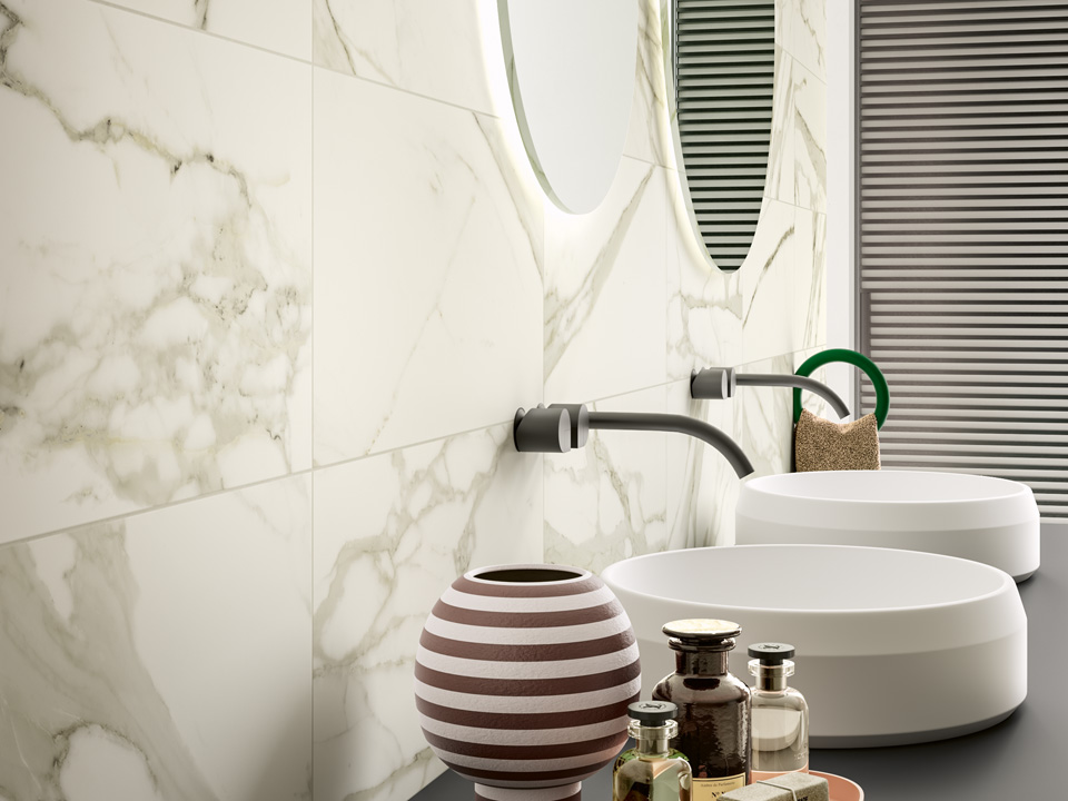 Rivestimento in gres porcellanato effetto marmo per bagno piccolo | Collezione Élite di Blustyle